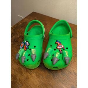 Crocs Hulk Green Dino Clogs with Superhero Charms Kids Size C9
